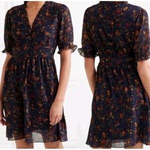 Madewell Floral Ruffle Dress SZ 2 Navy Boho Milkmaid  Wedding Guest Freesia